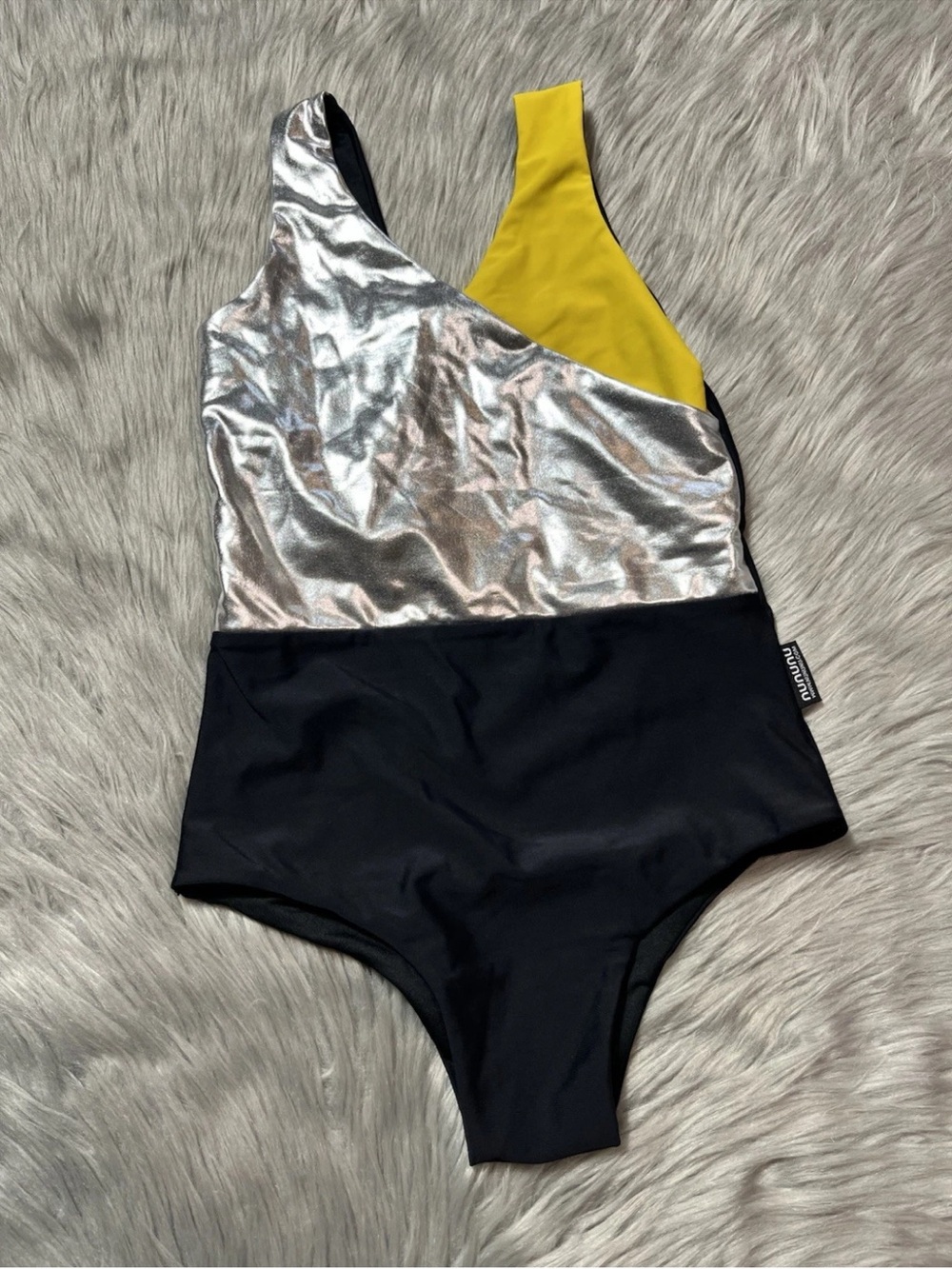 Nununu Girls Size 4-5 Black Silver Yellow One Piece Swimsuit